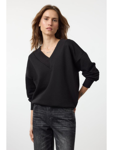 Trendyol Black Oversize/Wide Fit Thick V-neck Knitted Sweatshirt