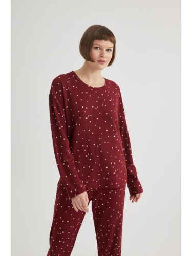 DEFACTO Fall In Love Crew Neck Casual Velour Pajama Top