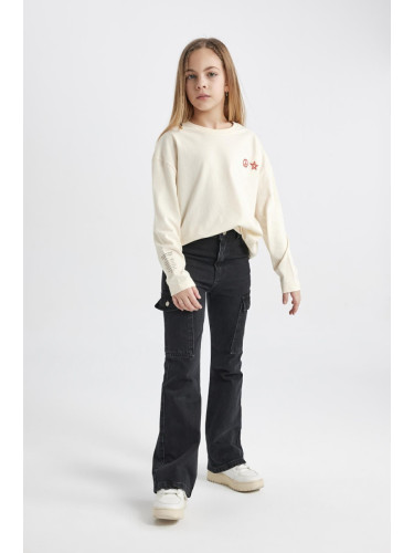 DEFACTO Girl's Cargo Flare Fit Flare Leg Jean Trousers