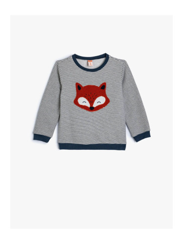 Koton Sweatshirt Plush Fox Applique Detailed Crew Neck