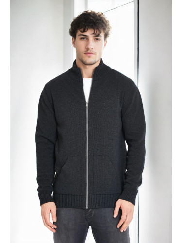 83582 Dewberry Zippered Knitwear Mens Cardigan with Pocket-ANTHRACITE