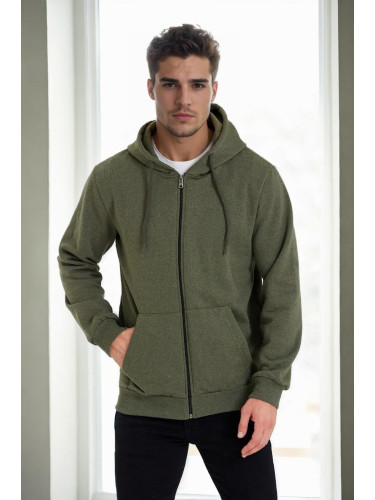 94090 Dewberry Kangaroo Pocket Hooded Zipper Mens Sweatshirt-Khaki