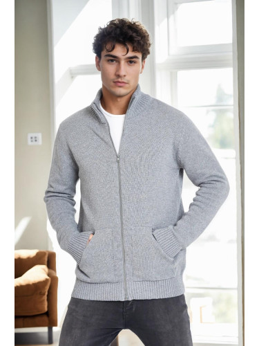 83582 Dewberry Zippered Knitwear Mens Cardigan with Pocket-DARK GREY