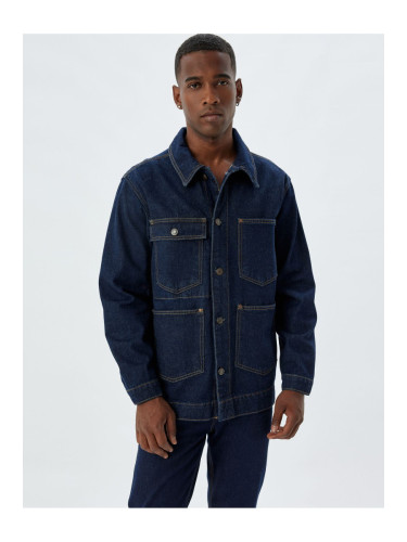 Koton Denim Jacket Oversize Shirt Collar Buttoned Cotton