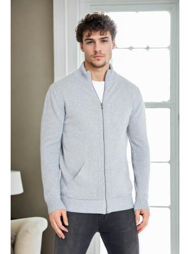 83582 Dewberry Zippered Knitwear Mens Cardigan with Pocket-LIGHT GREY