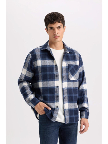 DEFACTO Regular Fit Polo Collar Plaid Long Sleeve Long Sleeve Shirt