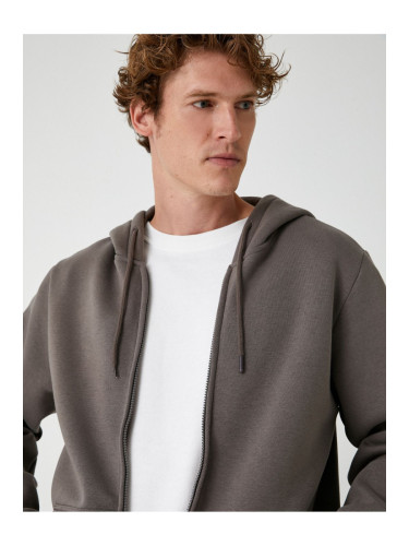 Koton Pocket Detailed Raised Zippered Cotton Hooded Sweatshirt