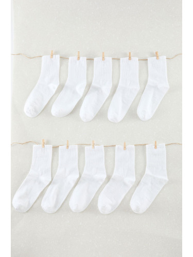 Trendyol White Unisex 10-Pack Cotton College-Tennis-Medium Men's Socks