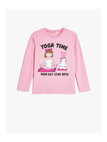 Koton T-Shirt Yoga Printed Long Sleeve Crew Neck Cotton