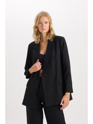 DEFACTO Oversize Fit Wide Mold Jacket Collar Button Closure Taffeta Basic Plain Blazer Jacket