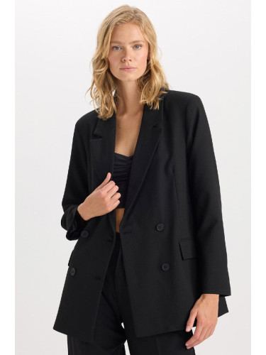 DEFACTO Oversize Wide Fit Blazer Jacket Double Breasted Buttoned Basic Plain Blazer Jacket