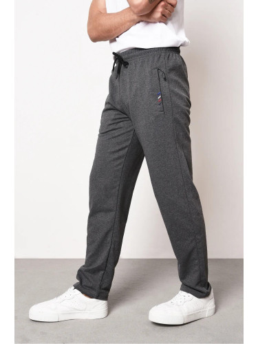 15740 Dewberry Zipper Pocket Embroidery Detailed Sweatpants-ANTHRACITE