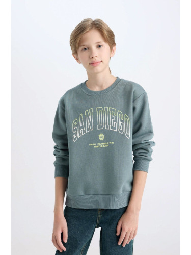 DEFACTO Boy Regular Fit Crew Neck Printed Thick Sweatshirt