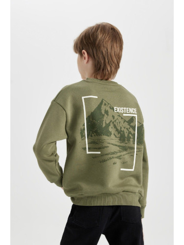 DEFACTO Boy Green Oversize Fit Wide Mold Crew Neck Back Printed Sweatshirt