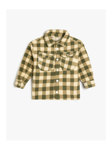 Koton Plaid Plush Shirt Coat With Pocket