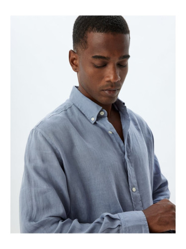 Koton Linen Shirt Long Sleeve Button-down Collar Detail