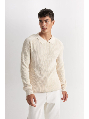 DEFACTO Standard Fit Polo Collar Basic Plain Knitwear Sweater