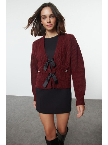 Trendyol Limited Edition Claret Red Soft Textured Ribbon/Bow Detailed Hair Knit Sweater