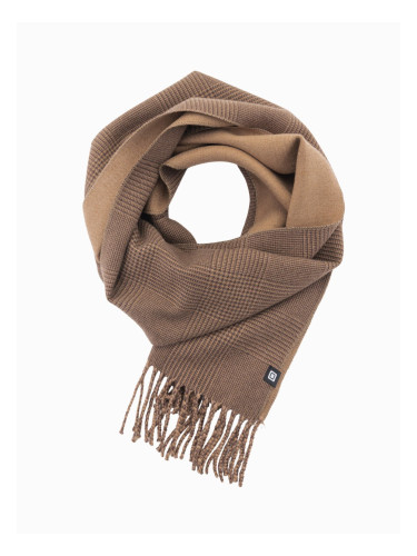 Ombre Double-sided men's checkered scarf with tassels - brown and beige