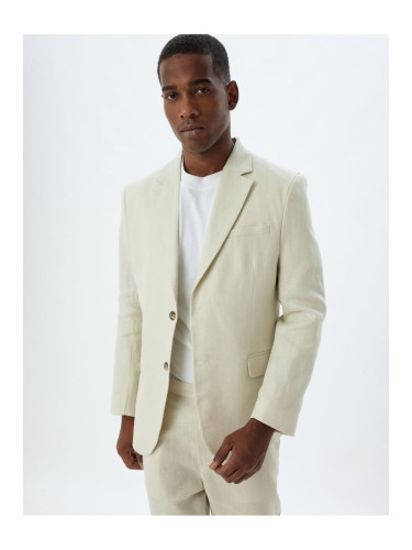 Koton Linen Jacket Blazer Slim Fit Buttoned Pocket Detailed