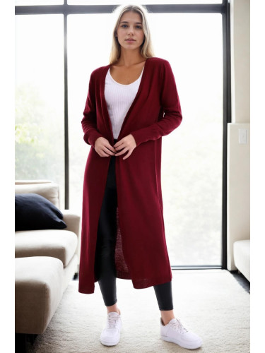 95822 Dewberry Long Knitwear Women Cardigan-BORDEAUX