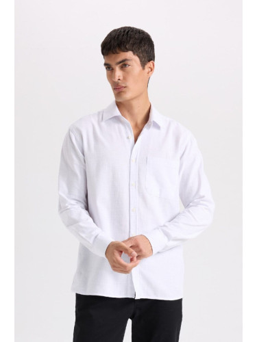 DEFACTO Men's White Regular Fit Regular Cut Cotton Basic Plain Long Sleeve Shirt