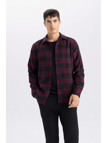 DEFACTO Regular Fit Polo Collar Plaid Flannel Long Sleeve Long Sleeve Shirt