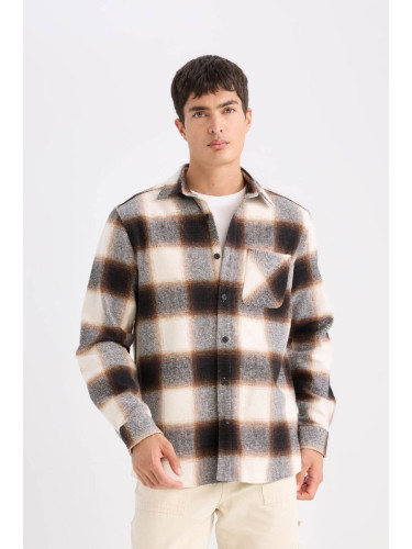 DEFACTO Regular Fit Polo Collar Plaid Flannel Long Sleeve Long Sleeve Shirt