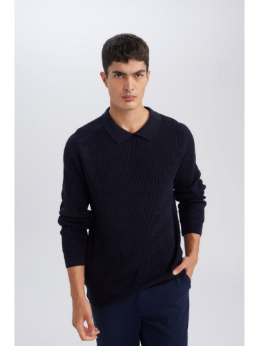 DEFACTO Standard Fit Polo Collar Basic Plain Knitwear Sweater