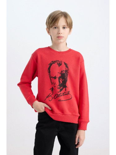 DEFACTO Boy Red Regular Fit Crew Neck Atatürk Printed Sweatshirt