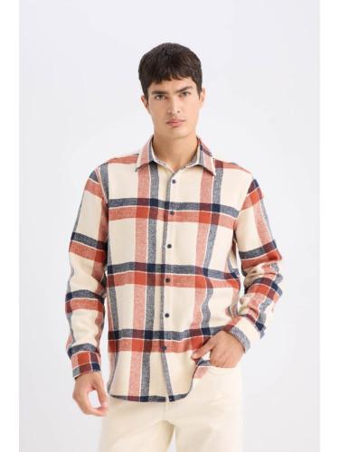 DEFACTO Regular Fit Polo Collar Plaid Flannel Long Sleeve Long Sleeve Shirt