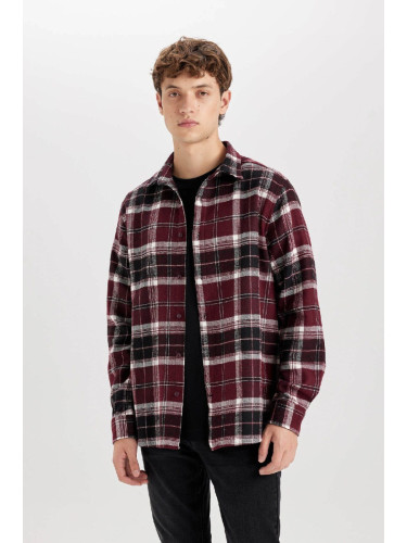 DEFACTO Regular Fit Polo Collar Plaid Flannel Long Sleeve Shirt