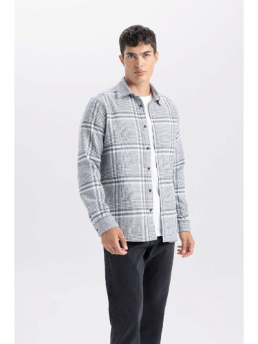 DEFACTO Regular Fit Polo Collar Plaid Flannel Long Sleeve Long Sleeve Shirt