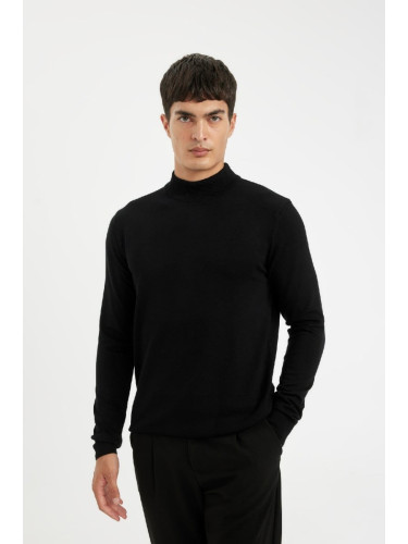 DEFACTO Black Standard Fit Regular Cut Half Turtleneck Basic Plain Knitwear Sweater