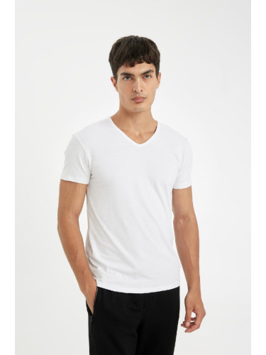 DEFACTO Slim Fit V Neck Basic Plain White Undershirt Top