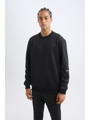 Men's Black DeFactoFit Standard Fit Crew Neck Basic Plain Sportsman Sweatshirt