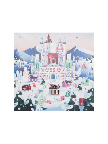 Essie Nail Lacquer Wonderland Advent Calendar Подаръчен комплект лак за нокти 7 x 13,5 ml + лак за нокти 1 x 10 ml + лак за нокти 10 x 5 ml + топ лак за нокти 1 x 13,5 ml + топ лак за нокти 2 x 5 ml + грижа за ноктите 1 x 5 ml + масло за нокти 1 x 5 ml + лакочистител 25 ml увредена кутия