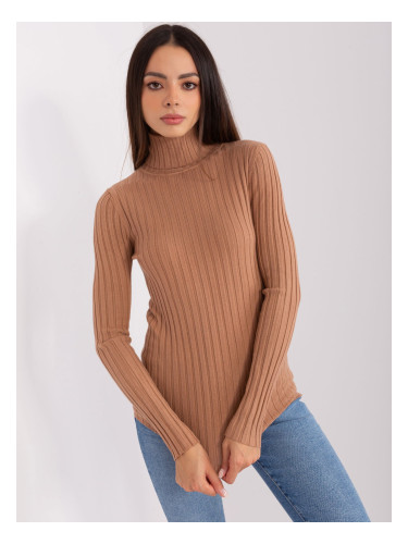 Dark camel fitted turtleneck sweater