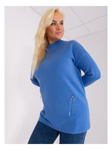 Blue women's sweater plus size with turtleneck