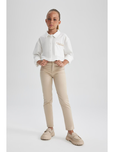 DEFACTO Girls Beige Slim Fit School Trousers