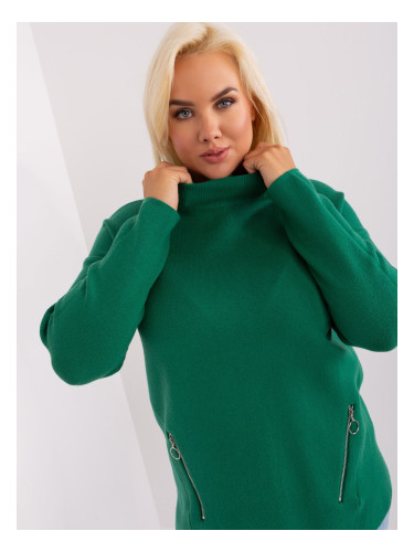 Dark green women's sweater plus size with zippers