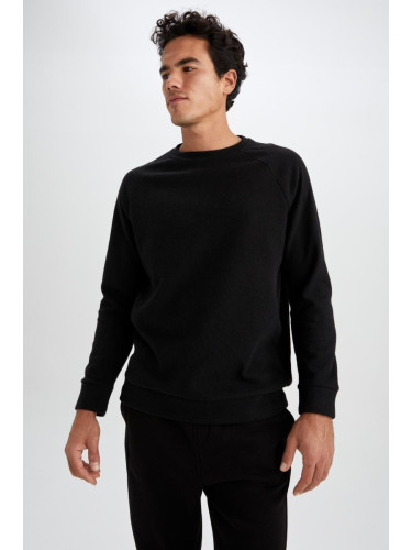 DEFACTO Men's Black Regular Fit Crew Neck Jacquard Sweatshirt