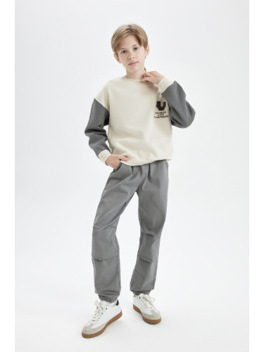 DEFACTO Boy's Lace-Up Waist and Leg Elastic Pocket Jogger Gabardine Trousers