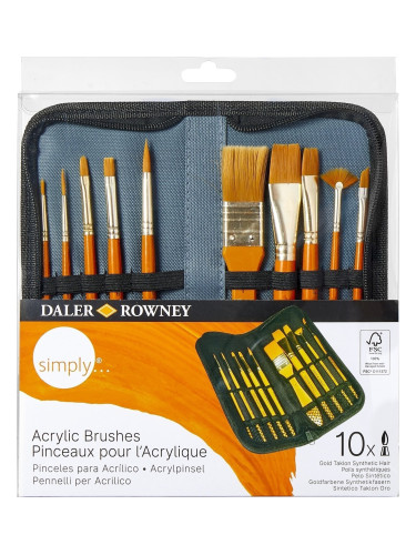 Daler Rowney Simply Acrylic Brush Gold Taklon Synthetic Комплект четки 10 бр