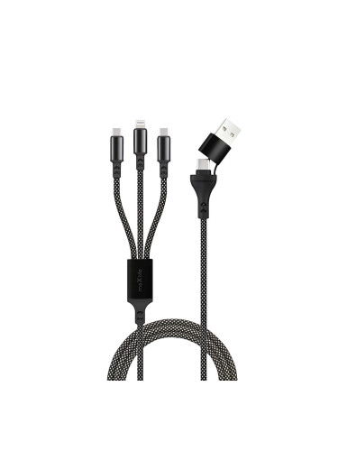 Кабел USB + Type C Maxlife ALLin1 Lightning + 2x USB-C 1,0 m 66W, Черен