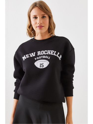 Bianco Lucci Women's Triple Thread Raised Rochelle Text Printed Sweatshirt MBHS001