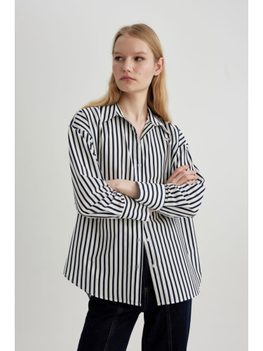 DEFACTO Oversize Fit Poplin Long Sleeve Striped Shirt