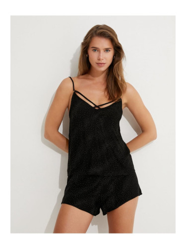 Koton Pajama Top with Thin Straps and Piping Detail and Minimal Pattern