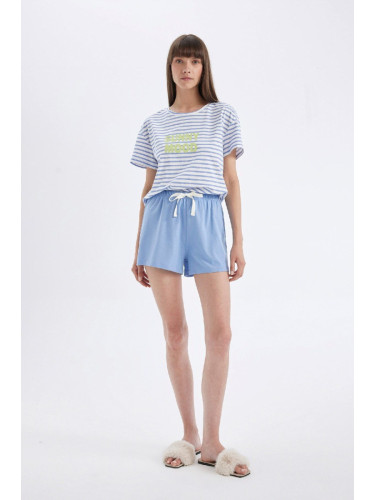 DEFACTO Fall in Love Striped Short Sleeve Shorts Pajama Set