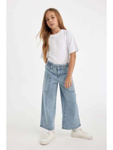 DEFACTO Girl's Wide Leg Wide Leg Elastic Waist Pocket Jean Trousers